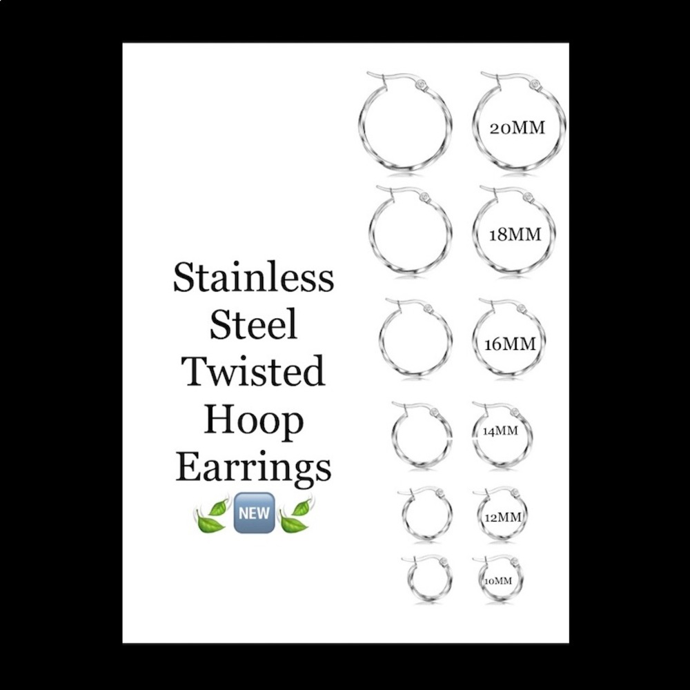 Hoop Earrings 🪻🆕🪻 Stainless Steel Twisted ~10, 12, 14 or 20MM ~